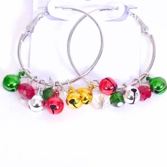 NWT Jingling Holiday Jingle Bell Hoop Earrings, Crystal Bracelet SET - Picture 3 of 4